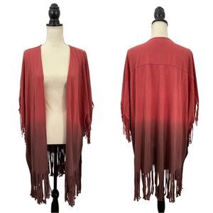 Umgee Dip Dye Ombre Ruana Boho Beachy Fringe Hem Drape Kimono XL/1XL NEW